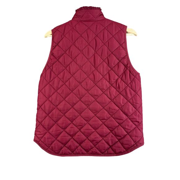 J. Crew Mercantile Quilted Ruffle Trim Burgundy Puffer Vest M Medium - Picture 4 of 11